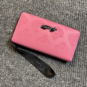 Ed Hardy Zip Around Wristlet Wallet Screaming Tiger  Pink Black Silver Y2K NEW